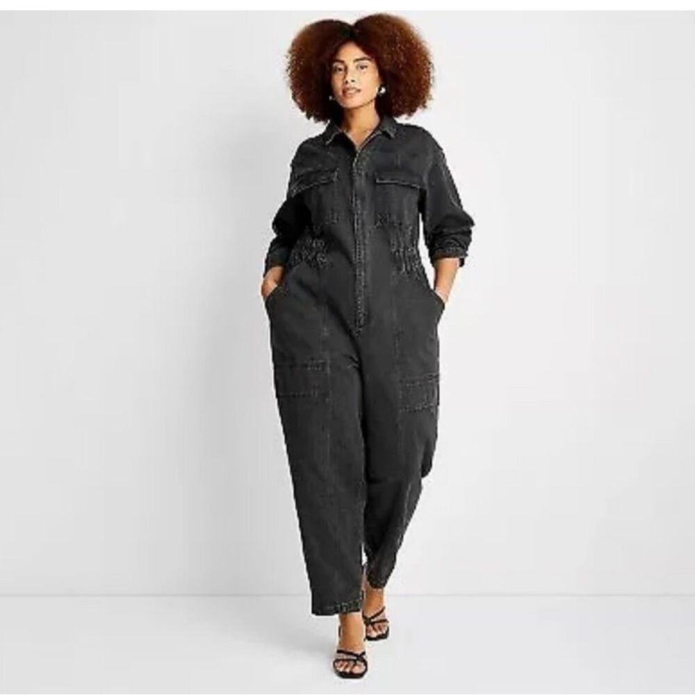 Universal Thread Black Denim Utility Jumpsuit Siz… - image 1